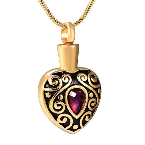 Gold Birthstone Heart Cremation Jewelry for Ashes Pendant Memorial Urn ...