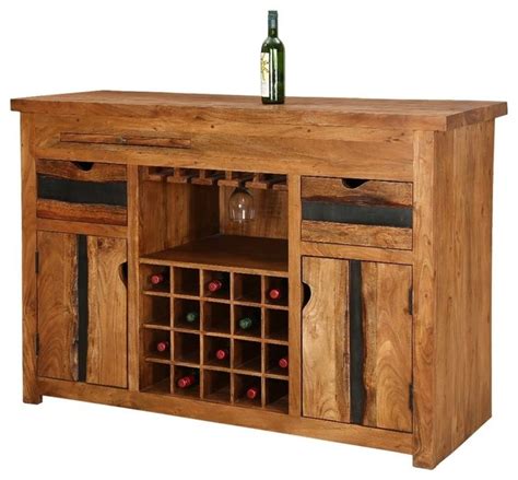 Modern Pioneer Acacia Live Edge Wood Wine Bar Cabinet - Rustic - Wine And Bar Cabinets - by ...