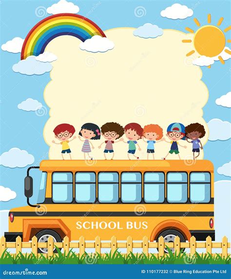 Border Template with Kids on School Bus Stock Vector - Illustration of small, outside: 110177232