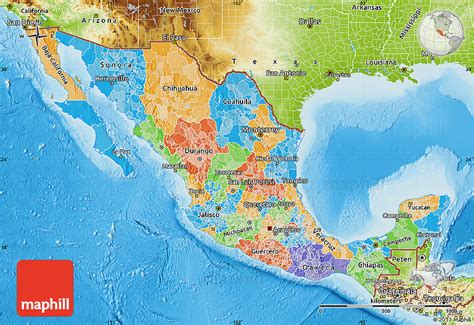 Political Map of Mexico, physical outside