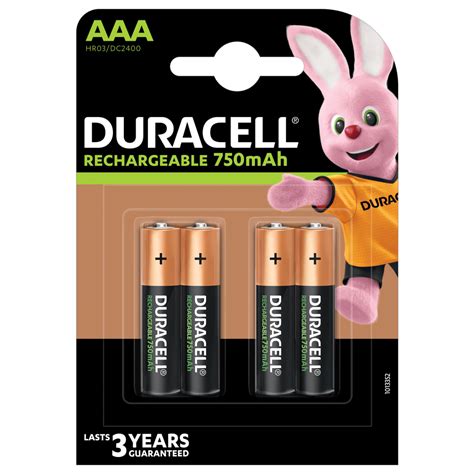 Rechargeable AAA Batteries 750mAh - Duracell Plus Batteries