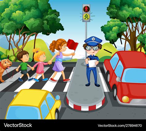 Children crossing road in city Royalty Free Vector Image