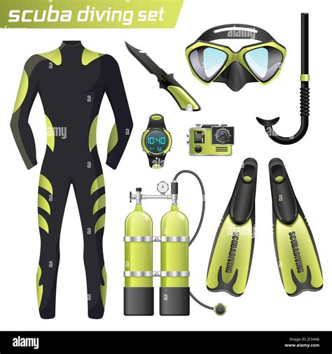 Realistic snorkeling and scuba diving equipment. Scuba-diving gear ...