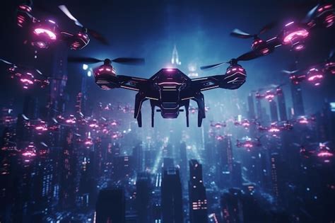 Premium AI Image | Witness a squadron of futuristic drones engaging i ...