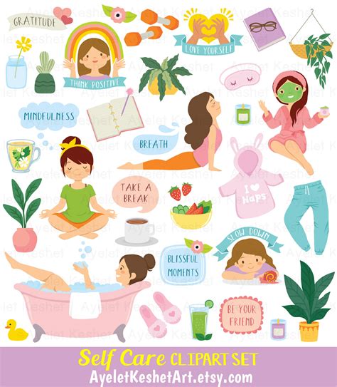 Self care clipart set. Cute clipart bundle of wellbeing and | Etsy