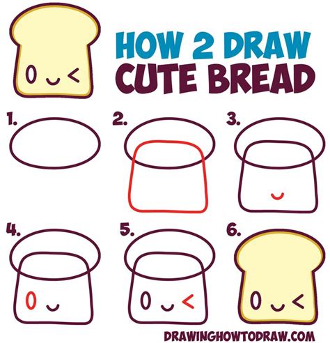 How to Draw Cute Kawaii Bread Slice with Face on It – Easy Step by Step Drawing Tutorial for ...