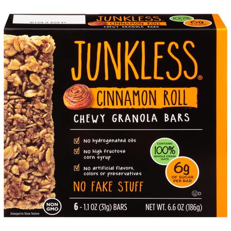 Save on Junkless Chewy Granola Bars Cinnamon Roll - 6 ct Order Online Delivery | Food Lion