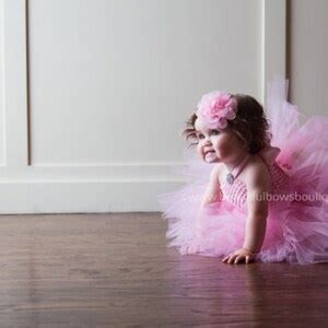 NEW Solid Light Pink Full Tutu Dress Set With Matching Shabby Flower Baby Bow Headband for ...