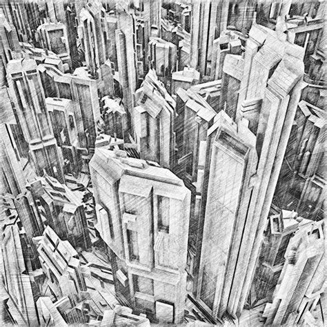 Futuristic City Of Skyscrapers 11 Drawing by Nenad Cerovic