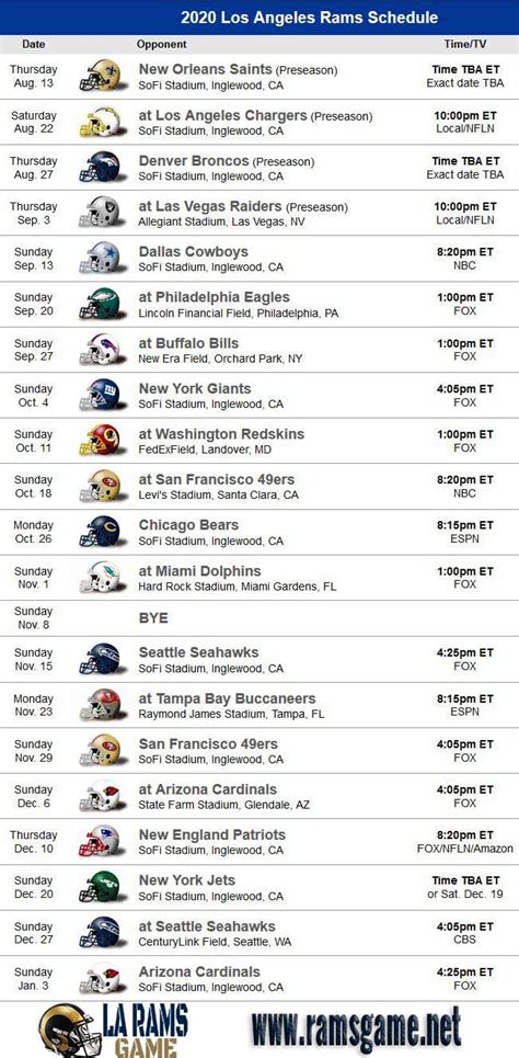 Pin by nfl championship on NFL Schedule | Los angeles rams, Tv schedule, La rams