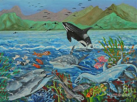 Creation Fifth Day Sea Creatures And Birds Painting by Caroline Street