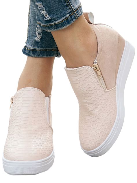 Lallc - Women's Platform Zipper Wedge Sneakers Slip On Trainer Casual Shoes - Walmart.com ...