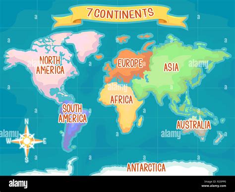 Colorful Illustration Featuring a World Map Highlighting the Seven Continents Stock Photo - Alamy