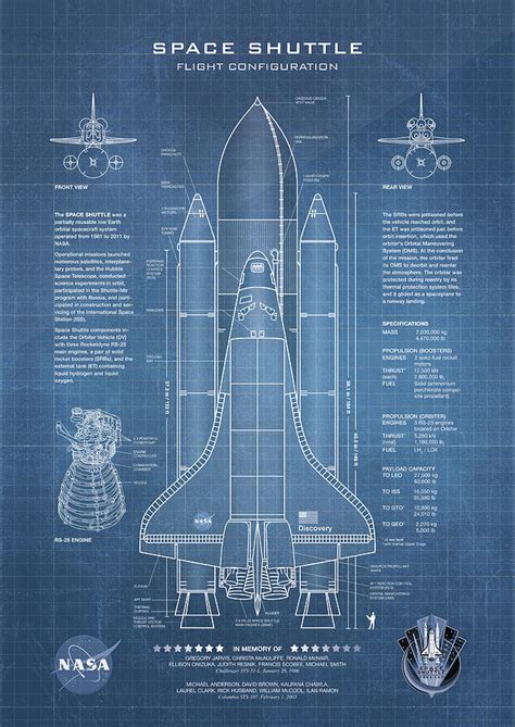 NASA Space Shuttle Blueprint in High Resolution - light blue Digital Art by Ryan Steven Horowitz ...