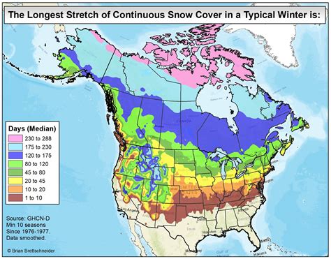 The Longest Stretch of Continuous Snow Cover in a Typical North American Winter : r/MapPorn