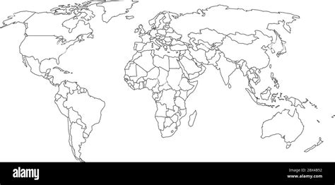 World map with country borders, thin black outline on white background Stock Vector Image & Art ...