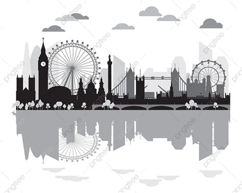 London City Skyline Silhouette PNG Free, Monochrome London City Skyline Silhouette With ...