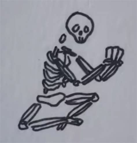 a drawing of a skeleton holding a toothbrush