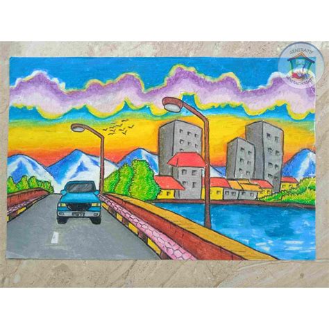 Jual Gambar Pemandangan Kota/ Lukisan /Gambar Krayon | Shopee Indonesia