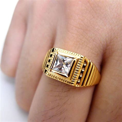 Men Jewelry 24K Yellow Gold Filled Glint Crystal Ring R46 10 12 | eBay