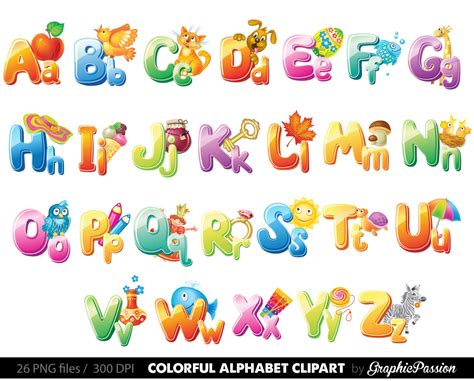 Illustrated Alphabet clipart color alphabet Digital alphabet