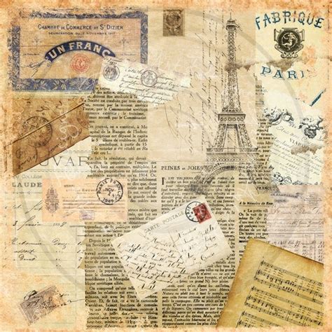 French Collage Scrapbook Paper Vintage Ephemera Instant