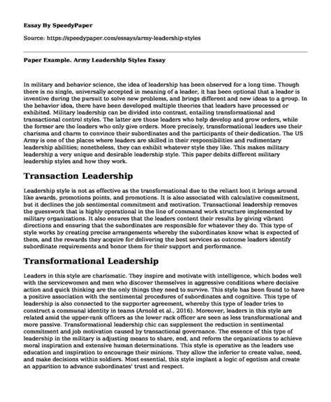 📌 Paper Example. Army Leadership Styles | SpeedyPaper.com