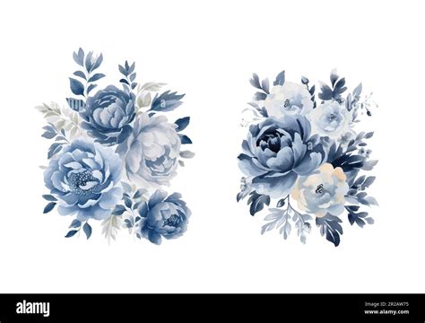 Watercolor navy blue flowers set, vintage vector flowers collection Stock Vector Image & Art - Alamy