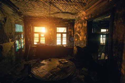 Dark and Creepy Interior of Abandoned Burned House Stock Photo - Image of broken, destruction ...