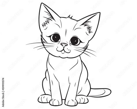 A drawing of a cat with a black outline. Silhouette line art cat coloring page. Stock Vector ...