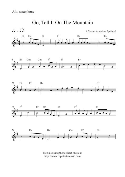 Free Christmas alto saxophone sheet music - Go, Tell It On The Mountain