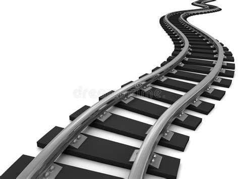 Curve train tracks. Curved train tracks on white background. 3D ...