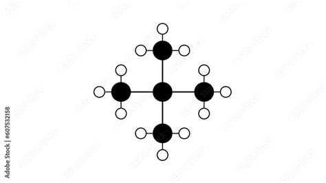 neopentane molecule, structural chemical formula, ball-and-stick model, isolated image alkane ...