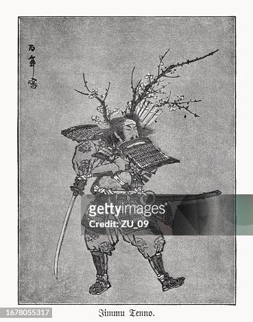 Emperor Jimmu Legendary First Emperor Of Japan Halftone Print 1900 High-Res Vector Graphic ...