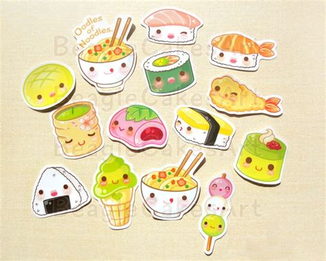 Cute Japanese Food Stickers. Ramen Noodle. Mochi. Sushi Sticker. Waterproof Sticker. Vinyl ...