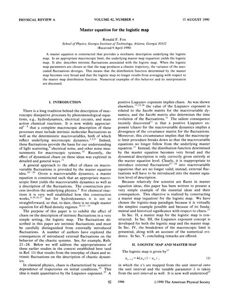 (PDF) Master equation for the logistic map