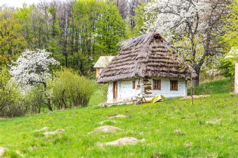 Cottage With Straw Thatched Roof, Bed And Breakfast House Stock Image - Image of chimney ...