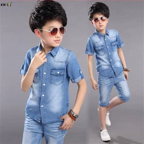 Aliexpress.com : Buy Denim Boys Clothing Set Summer Shirt & Pants Casual Short Sleeve Cotton ...