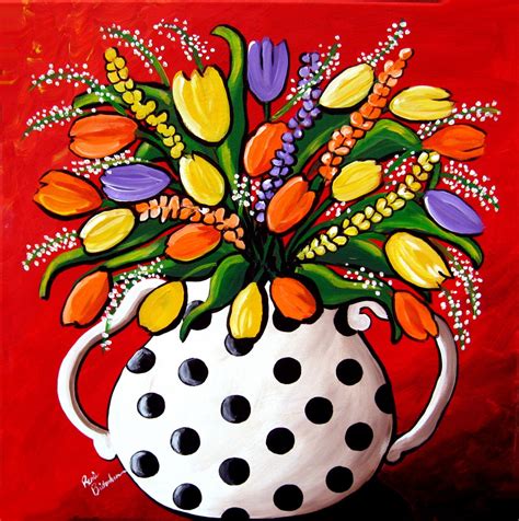 whimsical art | Tulips and Spring Flowers Whimsical Colorful Folk Art Giclee Print Abstract ...