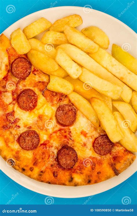 Italian Style Pepperoni Pizza with Chips Stock Photo - Image of ...