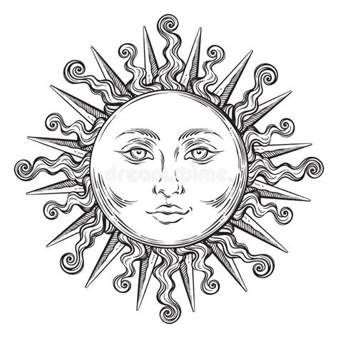 Antique Style Hand Drawn Art Sun. Boho Chic Tattoo Design Vector Stock ...