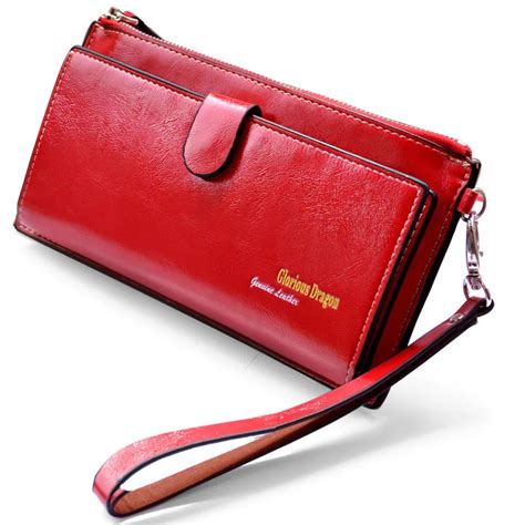 Ladies Women Wallets Genuine Leather Purses Long Wallet Women Elegant Female Red Women's Wallets ...