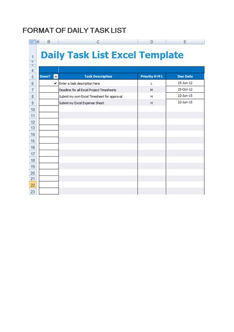 Daily Task List | Templates at allbusinesstemplates.com