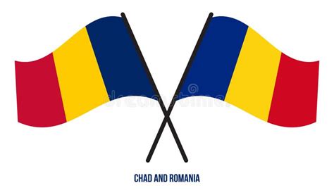 Chad and Romania Flags Crossed and Waving Flat Style. Official ...