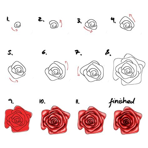 Simple Rose Drawing Tutorial / Learn how to draw a rose with this ...