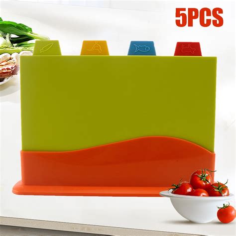 4 Coloured Chopping Board Set | Non-slip Index Cutting Boards With Stand With Icons for Home ...