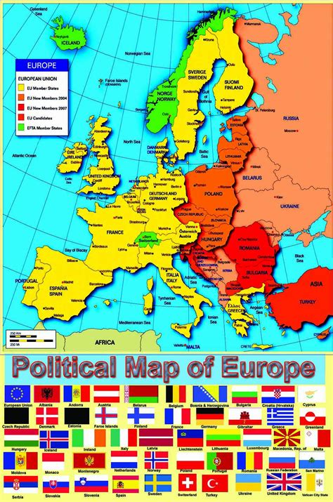 Buy laminated Political Map Of Europe EUROPEAN Poster With Flags | educational primary teaching ...