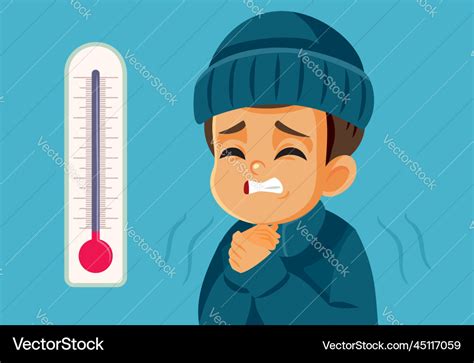 Freezing boy suffering in cold weather cartoon Vector Image