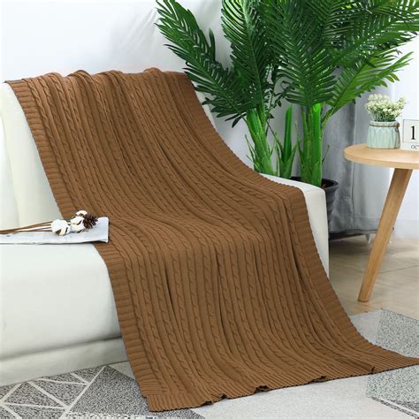 PiccoCasa Soft 100% Cotton, Cable Knit Throw Blanket for Couch Bed Sofa, Coffee, 60"x 78 ...