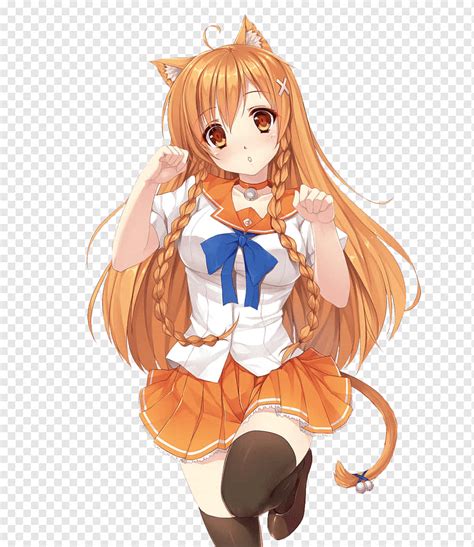 Download Orange Anime Cat Girl Wearing Uniform Wallpaper | Wallpapers.com